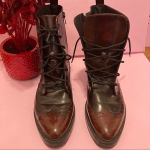 H&M Burgundy and Black Oxford Style Thick Sole Lace up Boots size 39/8